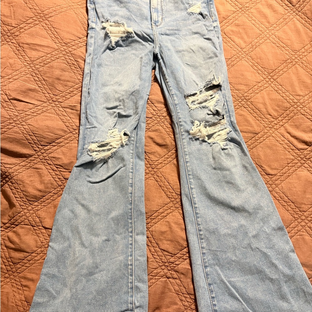 American Eagle Outfitters Light Blue Distressed Flare Jeans size 10